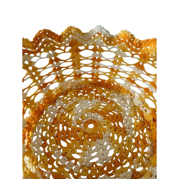 Handmade Crochet & Starched Lace Bowl With Scalloped Edge In Yellow & White - Picture 5 of 5